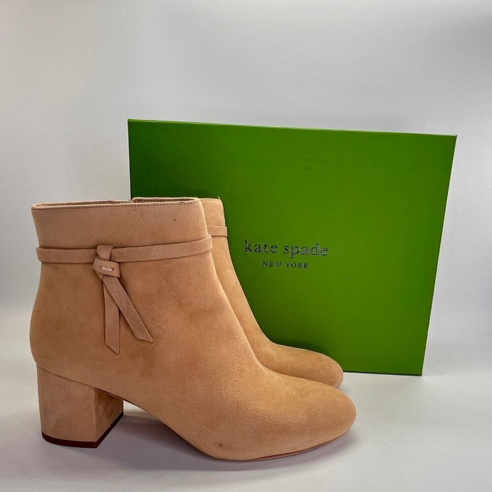 Kate Spade Knott Mid Suede Boot Size 8.5B Light Fawn Round Toe Ankle Boots - Picture 1 of 16